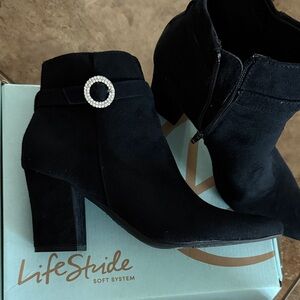 Life Stride Black Ankle Booties with Silver Accent